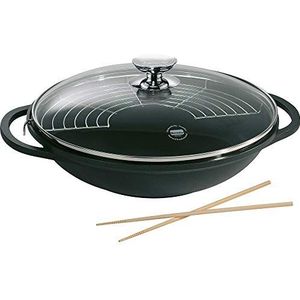 Berndes Vario Click 031139 Inductie gegoten aluminium wok met glazen deksel en accessoires 32 cm, 5,5 l