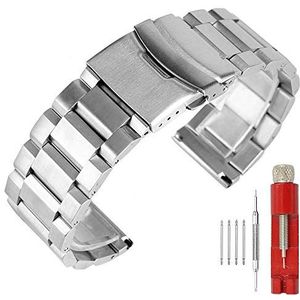 Kai Tian Roestvrijstalen horlogeband met dubbele sluiting, geborstelde afwerking, vervangende horlogeband, van metaal, voor mannen en vrouwen, 18 mm, 20 mm, 22 mm, 24 mm, zwart zilver