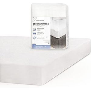 SWEET HOME - Matrasbeschermer voor eenpersoonsbed van vers katoen en jersey, antibacterieel, ademend en scheurvast, elastisch en aanpasbaar eenpersoonslaken, matrashoes wasbaar 90 x 200 x 25 cm, wit