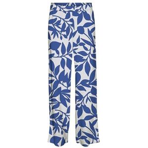 VERO MODA Vmeasy Joy Hw Wvn Ga Damesbroek met wijde pijpen, Sneeuwwitje/Aop: alisa Mazarine Blue