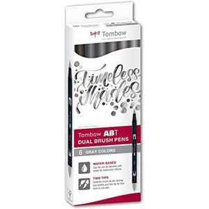 Tombow ABT-6C-6 ABT penseelstiften met twee punten, grijstinten, 6 stuks