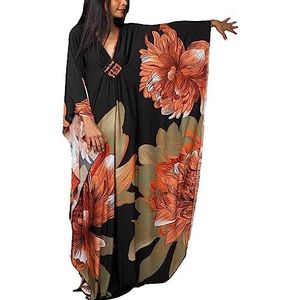 Venasha Kaftan damesjurk met korte mouwen bloemenprint, C-34 oranje groen, XL, C-34 Oranje Groen