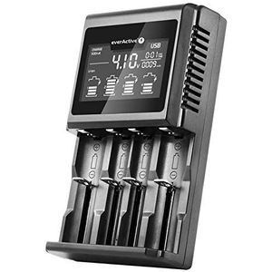 everActive Oplader voor 4 batterijen, 18650 AAA AA C D, professioneel en snel, groot lcd-display, capaciteitstest, model UC-4000
