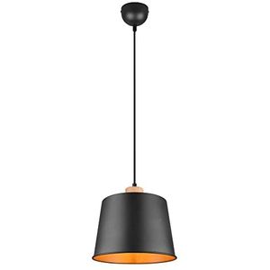 Trio Leuchten Harris 312700132 hanglamp, 1 x E27, metaal, mat zwart met goudkleurige binnenkant en natuurlijk hout