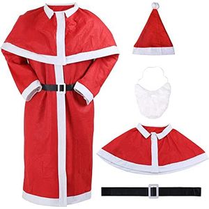 BAKAJI Santa Claus kostuum voor volwassenen, heren, robuust kerstkostuum, met baard, jas, riem, sjaalaccessoires, 5-delig, Eén maat