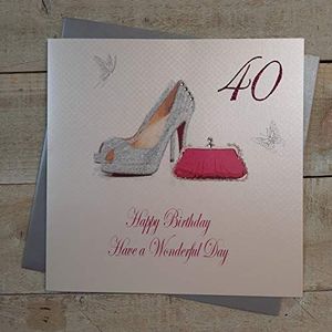 WHITE COTTON CARDS Verjaardagskaart voor de 40e verjaardag, handgemaakt, met opschrift ""40 Happy Wonderful Day"" (schoenen en tas)