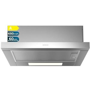 Cecotec Afzuigkap 60 cm Telescopische Bolero Flow TLM 606500 Inox A. 165 W Motor, 650 m³/h Zuigvermogen, Mechanical Control, 2 Power-niveaus, Licht en Carbon Filter, Roestvrij Stalen Finish
