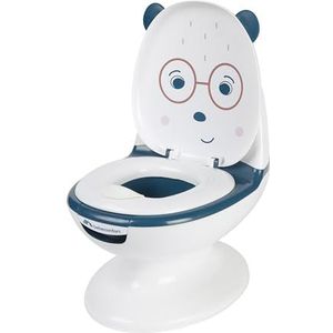 Bebeconfort Mini toilette pour bébé, pot bébé, pot apprentissage propreté, 1-4 ans, 0-20 kg, avec déflecteur, vrai bruit de chasse d'eau, cuvette amovible, pied caoutchouc anti-dérapant, Ours Bleu
