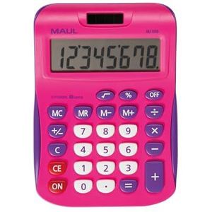 MAUL MJ 550 rekenmachine, groot 8-cijferig display, standaardfuncties voor kantoor, thuis, school, zonne-rekenmachine met batterij in het donker, kleurrijke functietoetsen, roze