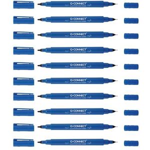 Q-Connect 10 stuks CD/DVD BD markeerstiften, dubbele punt, 0,4 mm ultradunne harspunt en 1,0 mm acrylveer, blauw, 10 stuks, waterdicht, niet giftig