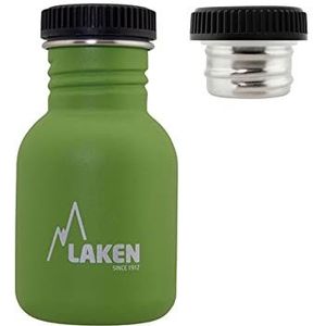 Laken Basic roestvrijstalen fles met stalen schroefdop en breed mondstuk, 350 ml, olijfgroen