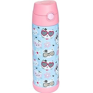 Snug Kids Fles - roestvrij staal geïsoleerde waterfles met rietje voor kinderen/peuters (meisjes/jongens) - kitten, 500ml