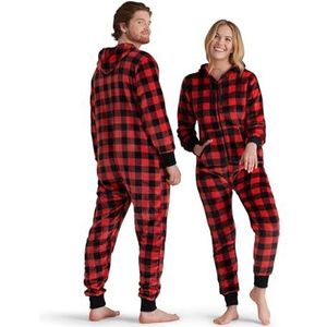 Hatley Fuzzy fleece plaid familie jumpsuits dames rompers, rood (jumpsuit voor volwassenen, plaid)