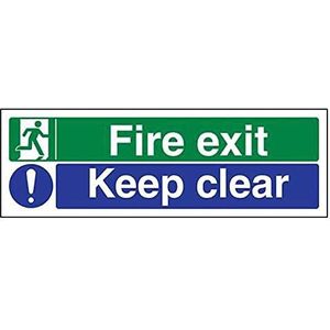 VSafety Fire Exit/Keep Clear bord van hard plastic, 2 mm, liggend formaat, 600 x 200 mm