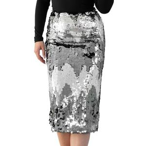 Lovedrobe Dames midi-rok voor dames, potlood, pailletten, verfraaid, schaduw, split, glinsterend, glanzend, zilver, party, evenement, gelegenheid, rok voor dames (1 stuk), antraciet