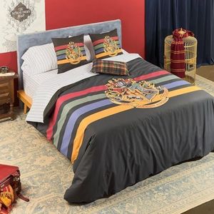 BELUM Harry Potter dekbedovertrek met knopen, 100% katoen, model Hogwarts, zwart, voor bed 105 (180 x 220 cm)