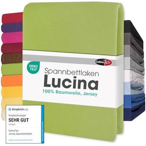 Jersey hoeslaken, 90 x 200 - 100 x 200 cm, groen, 100% katoen, gekamd tot 26 cm matrashoogte, Oeko-Tex