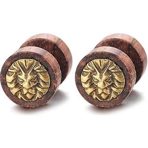 Homme Femmes Or TÃªte de Lion Bois Cercle Boucles d'oreilles - Bouchon Jauge Faux Cheater Fake Gauges Plugs - Acier