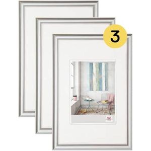 walther Design KP460S3 fotolijst Trendstyle set van 3, kunststof, 40 x 60 cm, zilver