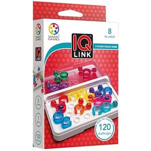 SmartGames – IQ Link – puzzel IQ Compact kinderen 8+ – logicaspel voor kinderen – 120 Solo uitdagingen – denkspel voor reizen – puzzel met transparante onderdelen – dienblad met deksel inbegrepen