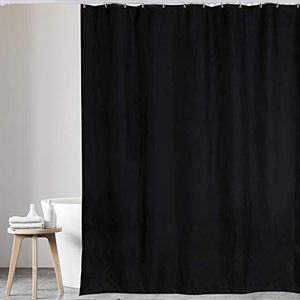 2 ur door - Zwart douchegordijn van polyesterweefsel voor badkamer, douchegordijn, schimmel- en schimmelbestendig, effen zwart (180 x 220 cm)