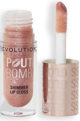 Revolution, Pout Bomb Glinsterende lipgloss, ultra glanzende lipgloss met hyaluronzuur en vanillegeur, Glimmer Nude