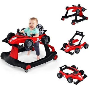FANTASK Baby Walker 4-in-1 loopwagen in de vorm van een auto met muziekdoos, licht en wielen, opvouwbare leerwagen met verstelbare hoogte en snelheid, baby vanaf 6 maanden, opladen