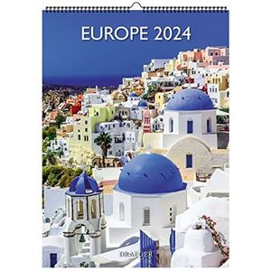 DRAEGER PARIS | Europa 2024 wandkalender om op te hangen, 29 x 39 cm, 16 maanden sept-23 tot december 24, 7 talen, kalender kantoor, huis, maandelijks | decoratie, organisatie | FSC®-gecertificeerd