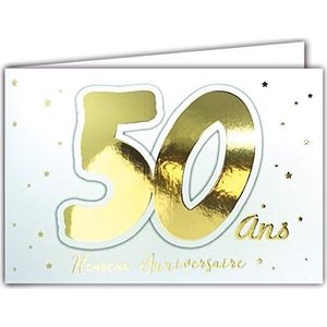 Afie 69-2205 Gelukkige Verjaardagskaart 50 Jaar verjaardag sterren die in goud op een witte achtergrond schitteren; levering met envelop; formaat gesloten kaart 17 x 11,5 cm