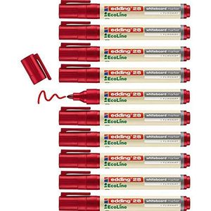 edding EcoLine Whiteboard-markeerstiften, rood, 10 stiften, ronde punt 1,5-3 mm, uitwisbare viltstift, voor whiteboards, magneetborden, memo- en conferentieschilders, navulbaar