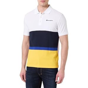 Champion Polo Legacy Retro Sport pour homme - Bloc de couleurs S/S, Blanc/bleu marine/jaune, L