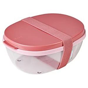 Mepal Ellipse sladoos - Vivid Mauve - 1300 + 600 ml - de ideale Bento Box voor het meenemen van salades onderweg - slakom met deksel