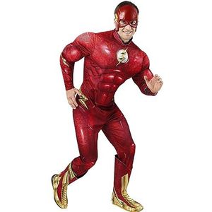 Rubies The Flash Deluxe kostuum voor volwassenen, jumpsuit met gespierde borst, overschoen en masker, officieel DC Comics, The Flash voor carnaval, Halloween, feestjes