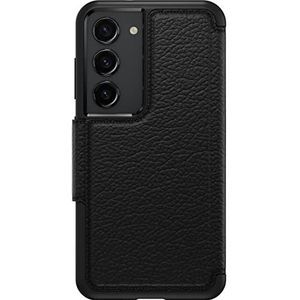 OtterBox Strada beschermhoes voor Samsung Galaxy S23, schokbestendig, valbescherming, hoogwaardig leer, 2 kaartsleuven, ondersteunt 3 x meer vallen dan militaire standaard, zwart, levering zonder verpakking