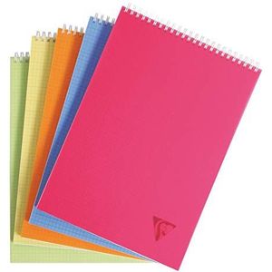 Clairefontaine 328635C Collection Linicolor Fresh Spiraalblok, A4, 21 x 29,7 cm, 160 pagina's, afneembaar, kleine ruiten, wit papier, 90 g, envelop van polypropyleen, transparant, willekeurige kleurkeuze