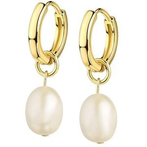 DJADEE Sweety Pearls Oorbellen voor dames, verguld, met witte parels, 24 karaat, waterdicht, zoetwaterparels, roestvrij staal, parel, Roestvrij staal, Parel