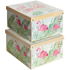 Kanguru Kartonnen doos, roze flamingo's, 50 x 39 x 24 cm, groot