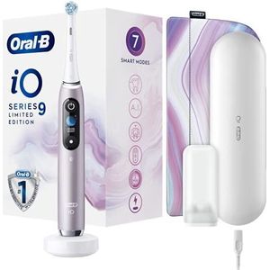 Oral-B iO 9 Special Edition Elektrische tandenborstel, 1 oplaadbare roze handgreep met bruine technologie, 1 reservekop, 1 reiskoffer, 1 magneethoes, kleurendisplay