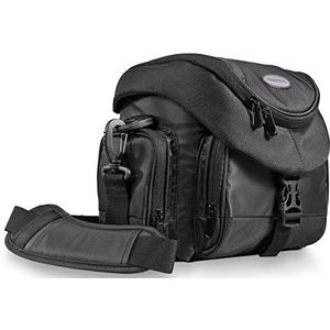 Mantona Hoogwaardige DSLR-cameratas met snelle toegang, stofbescherming, gevoerde draagriem en accessoirevak in zwart