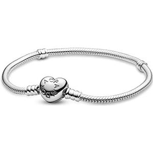 Pandora Moments vrouwen Sterling zilveren hart gesp Snake Chain armband voor bedels, 17, Zilver, Geen steen