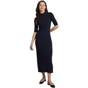 Tommy Hilfiger 1/2 slim geribbelde midi-jurk Ww0ww44430 nauwsluitende damesjurk, Donker Navy Blauw