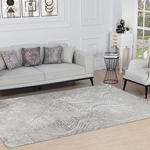 Surya Meknes Vintage tapijt voor woonkamer, eetkamer, hal, tapijt woonkamer - oosterse stijl, laagpolig tapijt - beige, lichtbeige, wit, lichtgrijs, zilver, donkergrijs, 120 x 170 cm