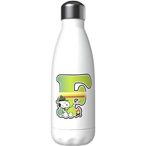 Snoopy CyP Brands Waterfles van roestvrij staal met luchtdichte sluiting, letter F, 550 ml, wit