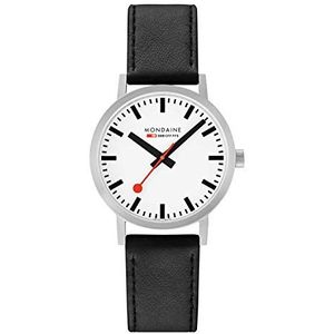 Mondaine Unisex analoog kwarts horloge met lederen band A660.30360.16SBB zilver/zwart bandjes, Zilver/zwart, Riemen