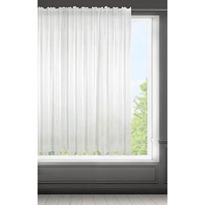 Eurofirany Lucy Voile gordijn, transparant, met opgerolde riem, 1 stuk, slaapkamer, woonkamer, keuken, polyester, wit, 300 x 160 cm