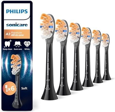 Philips Sonicare A3 Premium All-in-One - têtes de brosse à dents de rechange d'origine, noir, lot de 6, HX9096/88
