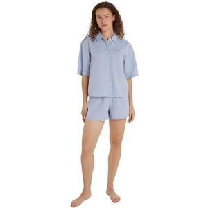 Tommy Hilfiger Linnen pyjamaset met korte mouwen dames pyjama, Horizon Stripes Blauw
