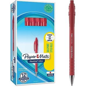 Paper Mate Flexgrip Ultra intrekbare balpen, medium punt (1,0 mm), rode inkt, 12 stuks