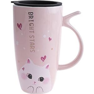 lachineuse - Kawaii Calin kattenmok 600 ml - grote XXL roze porseleinen mok - Japanse thee- en koffiemok - met geïsoleerd deksel - Lucky Cat - cadeau-idee Japan Azië mok - Reuzenmok