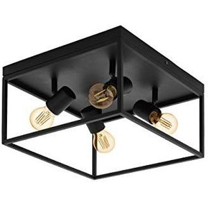 EGLO Plafondlamp Silentina, 4 lichtpunten, modern, industrieel van staal, woonkamerlamp in zwart, keukenlamp, hallamp plafond met E27-fitting